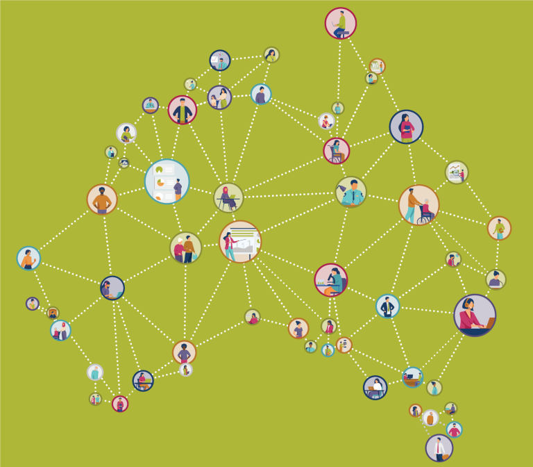 APS Workforce Strategy Cover photo depicting map of Australia made up of interconnected icons showing a diverse group of APS employees