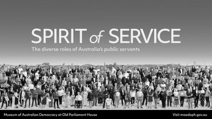 Spirit of Service banner image featuring Australian public servants in a group photo.