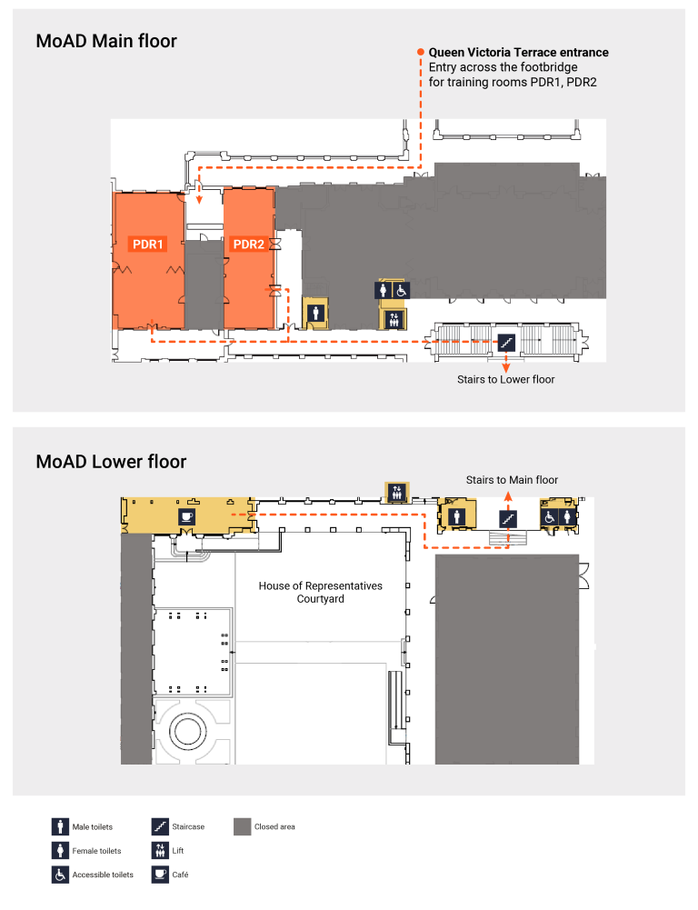 Floor plan of MoAD - Training rooms PD1 and PD2