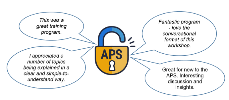 Illustration of a lock with wording APS and four quotes surrounding the lock endorsing the program.