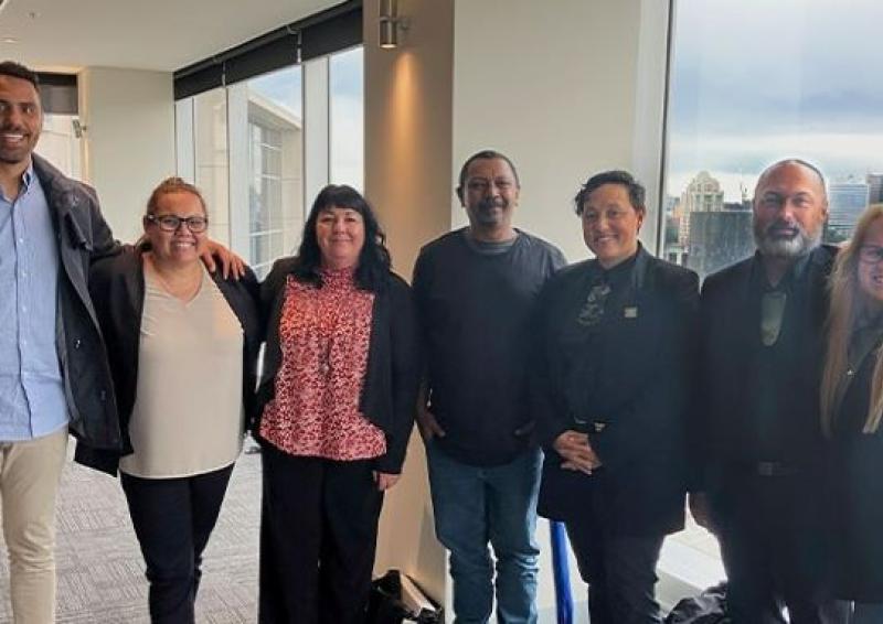 Atlantic Fellows from Social Equity L-R: Dean Heta, Michelle Steele, Rachael Galway, Harold Ludwick, Kiri Allan (NZ minister for Justice), Marcus Akuhata-Brown (NZ), Jody Barney.