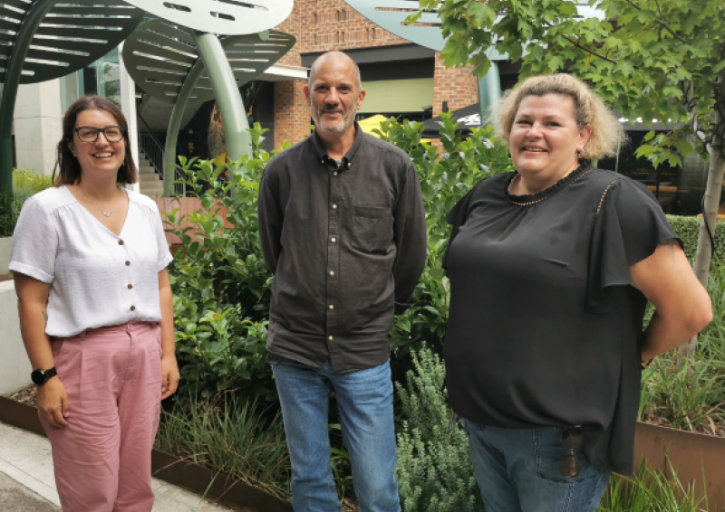 Image of three people: Compassionate Foundations Connie Galati and lived experience participants Keith and Jess