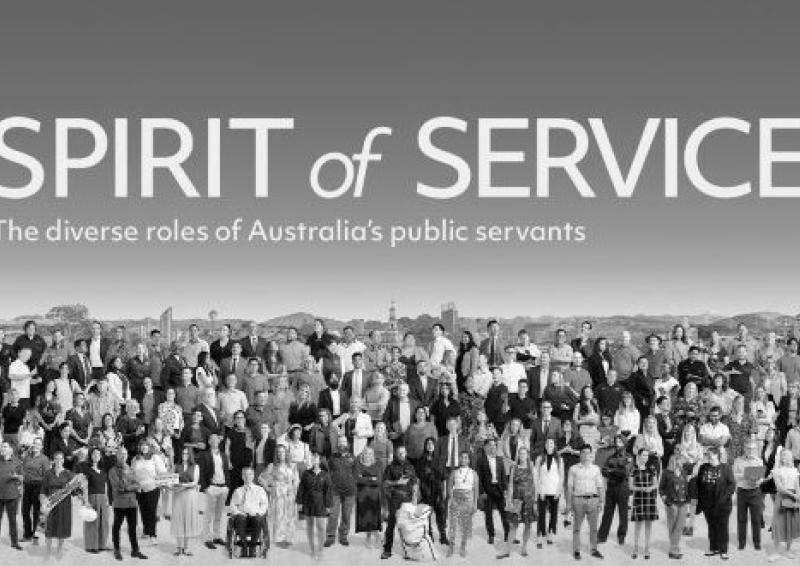 Spirit of Service banner image featuring Australian public servants in a group photo.