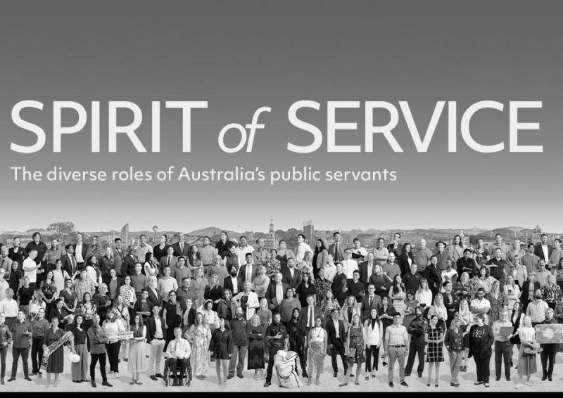 Spirit of Service banner image featuring Australian public servants in a group photo.