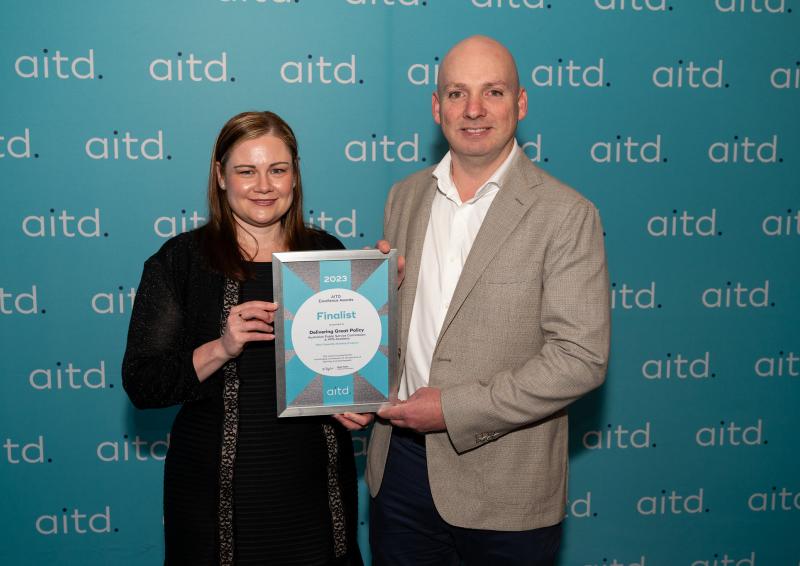 Tammy Sattler and Joseph Sokac represent the APS Academy with their Australian Institute of Training and Development Excellence (Finalist) Award.