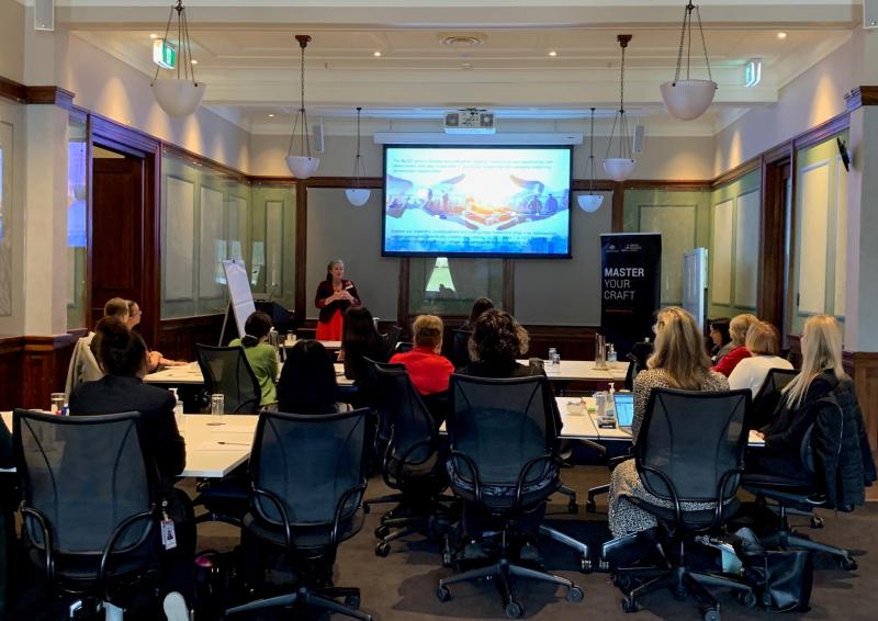 Photo of ALCC event at Museum of Australian Democracy meeting room with Kate Harris facilitating the workshop.