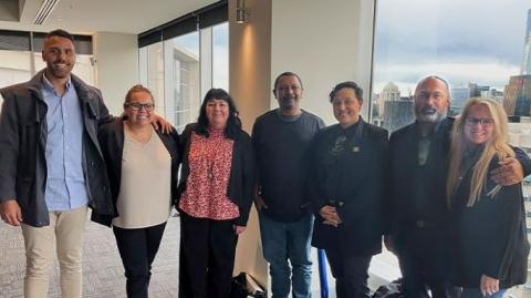 Atlantic Fellows from Social Equity L-R: Dean Heta, Michelle Steele, Rachael Galway, Harold Ludwick, Kiri Allan (NZ minister for Justice), Marcus Akuhata-Brown (NZ), Jody Barney.