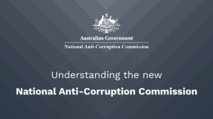 A logo of the National Anti-Corruption Commission with the wording, ‘Understanding the new National Anti-Corruption Commission”.