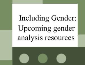 Document headline on block colour background, ‘Including Gender- upcoming gender analysis resources’.