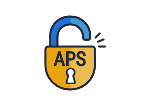 Illustration of an open padlock with the letters APS in the middle of the padlock