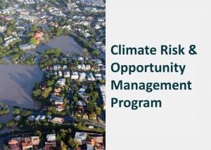 Aerial photo of flooded town. To the tight is the wording "Climate Risk & Opportunity Management Program"